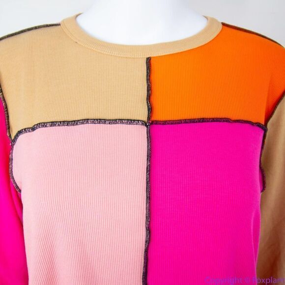 NEW Eloquii Pink Orange‎ Patchwork Color Block Top, size 18/20 - Picture 4 of 16